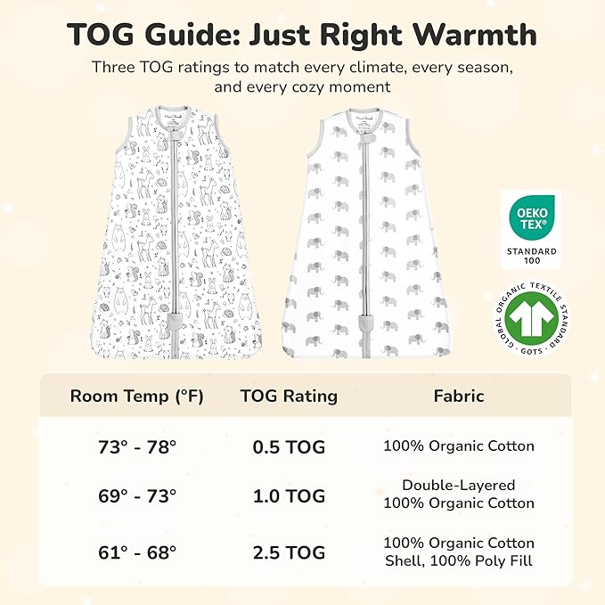 Mama Cheetah Baby Sleep Sack 2.5 TOG, Organic Cotton Baby Wearable Blanket with Two-Way Zipper, Swaddle Transition Baby Sleeping Bag for Newborn Infant Toddler Boy Girl, 24-48 Months