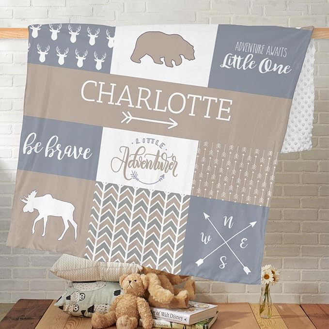 Personalized Baby Blankets for Girls, Personalized Baby Gifts,Best Gift for Baby, Newborn, Woodland Baby Blanket, Super Soft Polyester, Shower Gifts for Nursery, Mocha Meringue