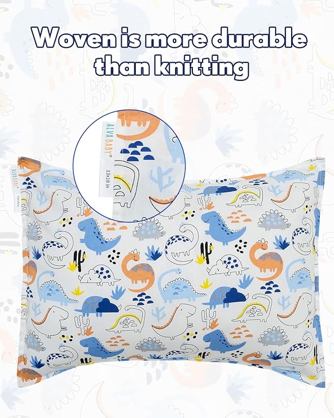 ALVABABY Toddler Pillowcases 2 Pack Organic Cotton Kids Pillow Cover Fit 13"x 18" or 12"x19" Envelope for Girl Boy Sleepy Travel