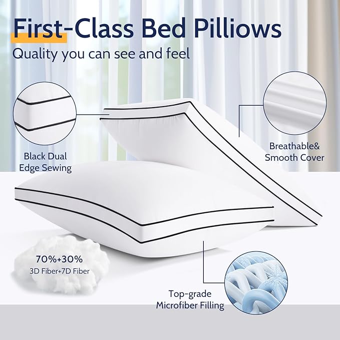 Pillows Queen Size Set of 2, Bed Pillows for Sleeping 2 Pack, Luxury Hotel Quality, Supportive Queen Pillows with Soft Down Alternative for Back Stomach Side Sleepers, Machine Washable