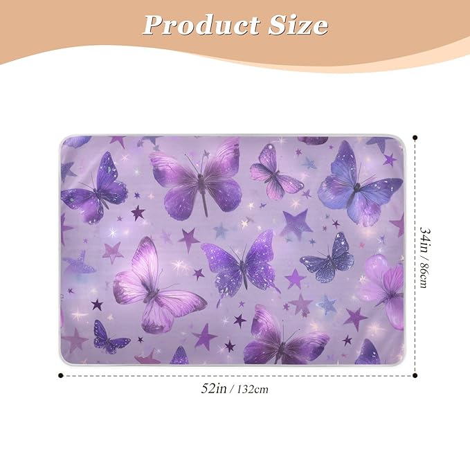 Waterproof Bed Pad Reusable Changing Pad Toddler Mattress Protector Large Pee Pad Baby Diaper Pad Soft Washable Liner Purple Dreamy Butterflies and Stars