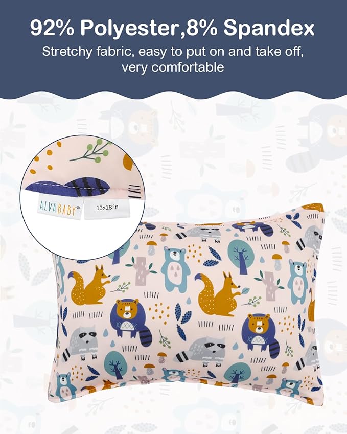 ALVABABY Toddler Pillowcases Stretchy Soft Kids Pillow Cover 2 Pack Fit 13"x 18" or 12"x16" Envelope for Girl Boy Sleepy Travel 2TPE25A