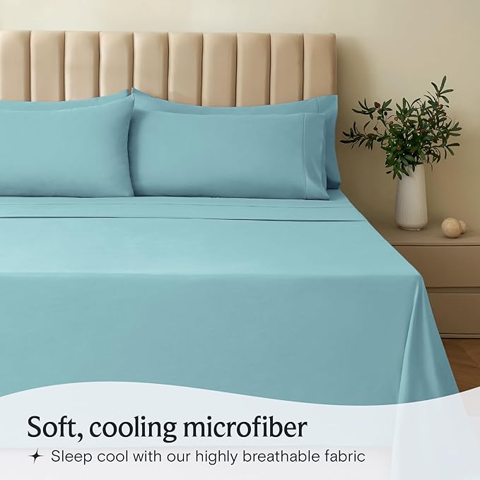 LuxClub 4 PC Full Size Sheet Set Deep Pockets 18" Wrinkle Free Cooling Sheets Machine Washable Hotel Bedding Silky Soft - Aqua Full