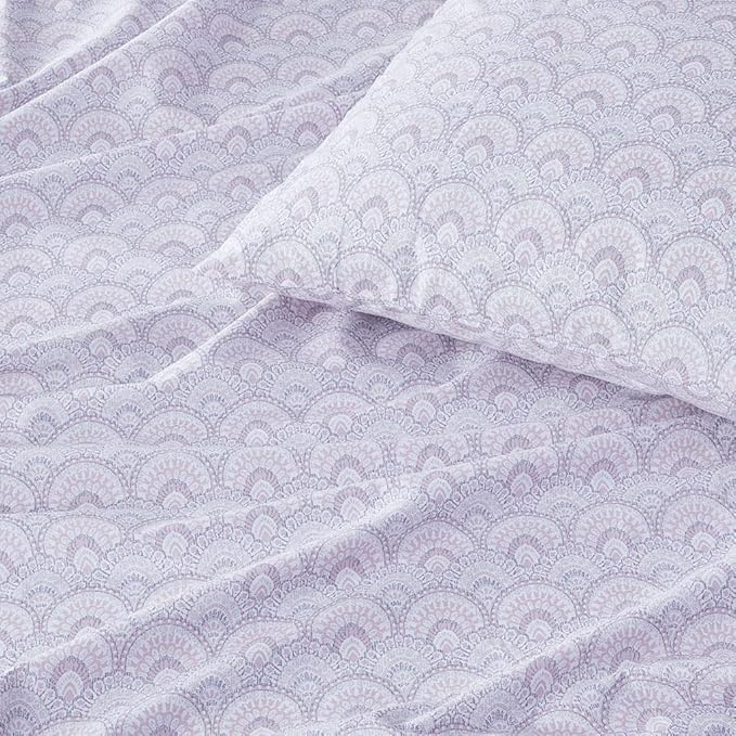Comfort Spaces 100% Cotton Sheet Set Breathable, Lightweight, Soft with 12" Elastic Pocket Fits up to 14" Mattress, All Season Cozy Bedding, Matching Pillow Case, Twin XL Tabitha Purple 3 Piece