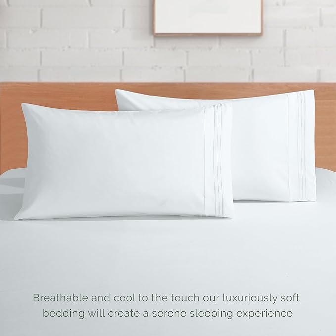Elegant Comfort Luxurious 1500 Premium Hotel Quality Microfiber 4-Piece Sheet Set, 18-24 Inches Deep - Extra Deep Pocket Sheets - Ultra Soft 4PC Deep Pocket Sheets, King, White