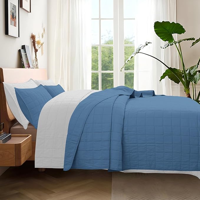 Quilt Bedding Set Queen Size - Cotton Soft Lightweight Bedspread Quilts Comforter Coverlet Sets Geometric Pattern with 2 Pillow Shams for All Season, 90x98 inches