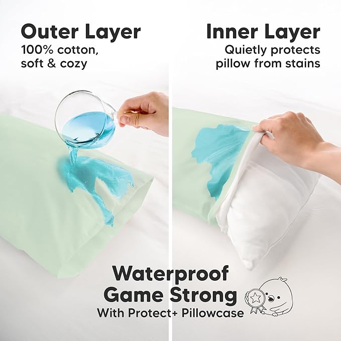 KeaBabies 13 x18 Toddler Pillowcase, Waterproof - Soft Waterproof Toddler Pillow Protector Cover for Kids, Boys, Girls, Durable Machine Washable, Small Travel Pillow Sold Separately (Sage)