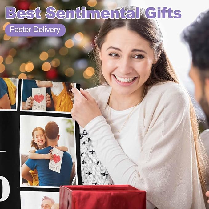 Custom Blankets with Photos, 10 Photos Customized, Best Dad Ever Blanket Gifts for Father's Day, Customized for Dad, 8 Sizes