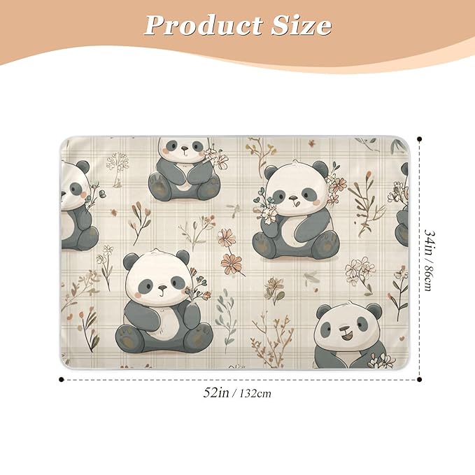 Waterproof Bed Pad Reusable Changing Pad Toddler Mattress Protector Large Pee Pad Baby Diaper Pad Soft Washable Liner Beige Plaid Panda Flower
