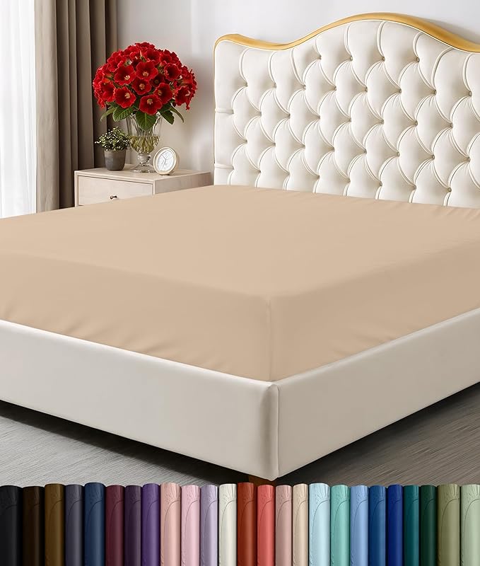 Utopia Bedding Queen Fitted Sheet - Bottom Sheet - Deep Pocket - Soft Microfiber - Shrinkage and Fade Resistant - Easy Care -1 Fitted Sheet Only (Beige)