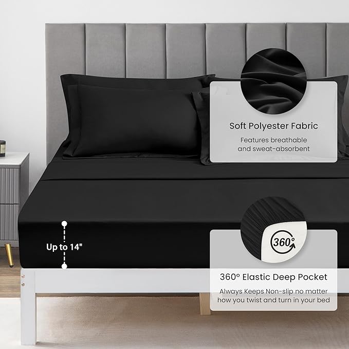 Love's cabin Full Comforter Set Black, 7 Pieces Full Bed in a Bag, All Season Bedding Sets with 1 Comforter, 1 Flat Sheet, 1 Fitted Sheet, 2 Pillowcase and 2 Pillow Sham
