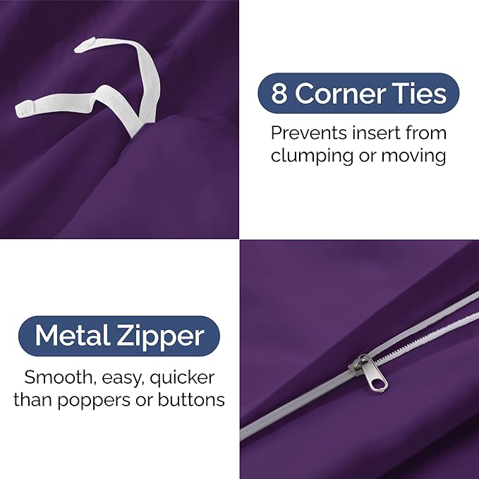 Duvet Cover King Size - Extra Soft King Size Duvet Cover - Lightweight, Breathable & Cozy - Easy Care & Fade Free with Zipper Closures & Ties - 104" x 90" Inches - (Purple) Comforter Not Included