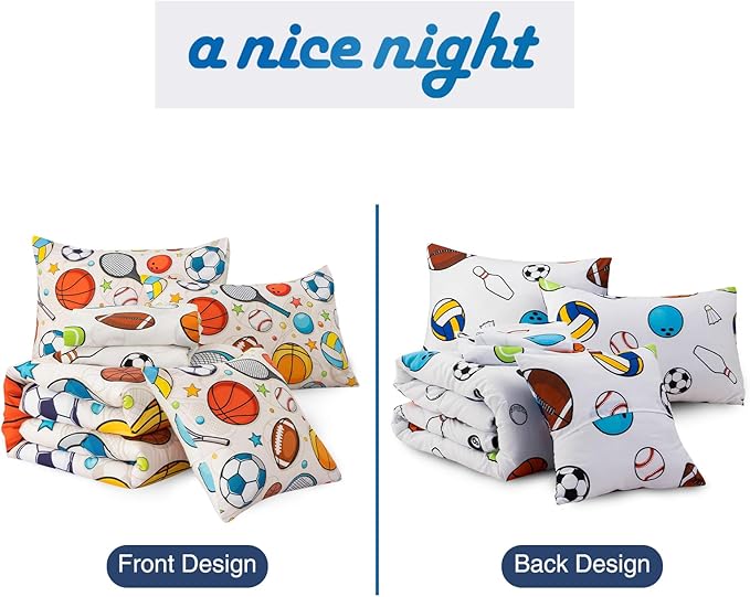 A Nice Night 6Pcs Queen Bedding Set for Boys, Sports Theme Comforter with Curling, Baseball & Basketball Design, Soft Athletic Kids Bedroom Decor(Yellow)