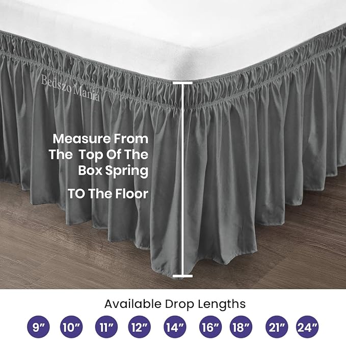 Wrap Around Bed Skirt 11" Inch Drop 100% MicrofibreFabric 1-Piece Bed Skirt Easy Fit Easy Care Fade & Wrinkle Resistant - Full Size (54"X75"), Dark Grey Color