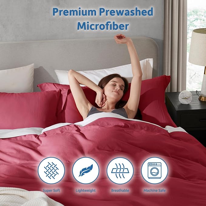 Nestl Twin Duvet Cover Set - Soft Prewashed Burgundy Red Duvet Cover Twin/Twin XL, 2 Piece, with Zipper Closure, 1 Duvet Cover 68x90 inches and 1 Pillow Sham