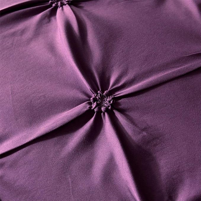 Feelyou Pintuck Duvet Cover Set Queen Size Purple Pinch Pleat Duvet Cover Tufted Design Bedding Set Zipper Soft Polyester Comforter Cover with 2 Pilllow Shams, Solid Geometric 3 Pieces