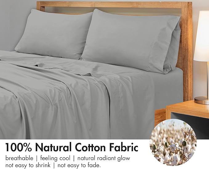 Royale Linens 300 Thread Count 100% Long Staple Combed Cotton Flat Sheet - Super Soft - Top Sheets - California King Flat Sheet Sold Separately - Breathable, Cool & Crisp Sheets Only(Cal King, Silver)