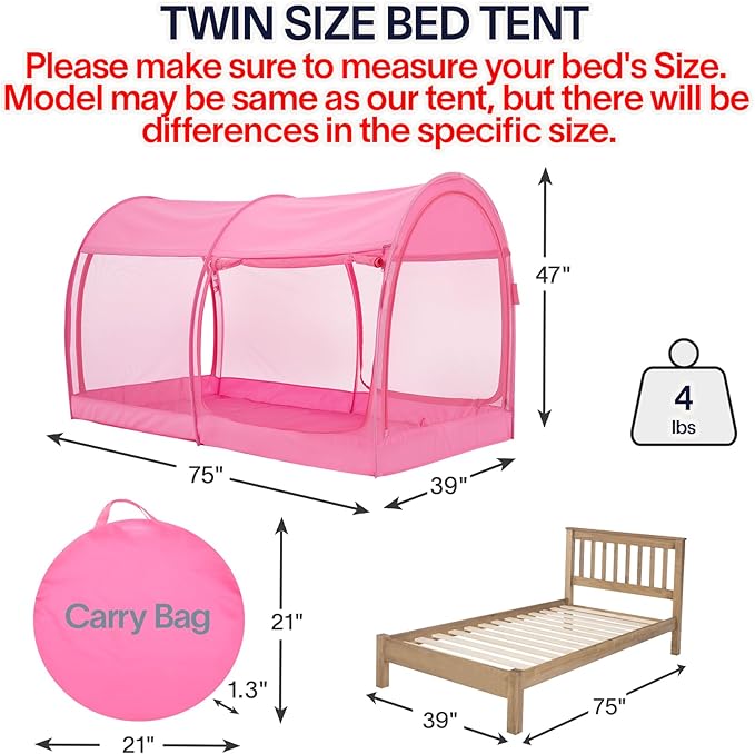 LEEDOR® Bed Tent Dream Tents Bed Canopy Shelter Cabin Indoor Privacy Warm Breathable Pop Up Twin/Full/Queen for Kids and Adult Patent Pending(Mattress Not Included)