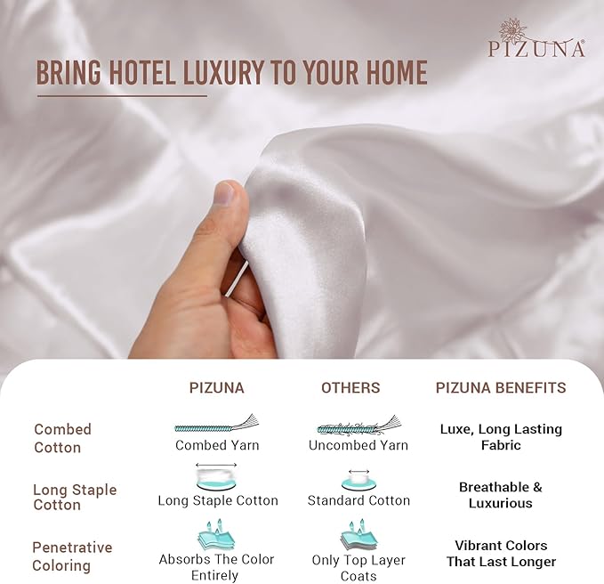 Pizuna Pure 100% Cotton Sheets RV Queen Size, Luxurious 400 Thread Count Long Staple Cotton Sateen Sheets RV Queen with 15" Deep Pocket (Combed Light Lilac Cotton Sheets RV Queen)