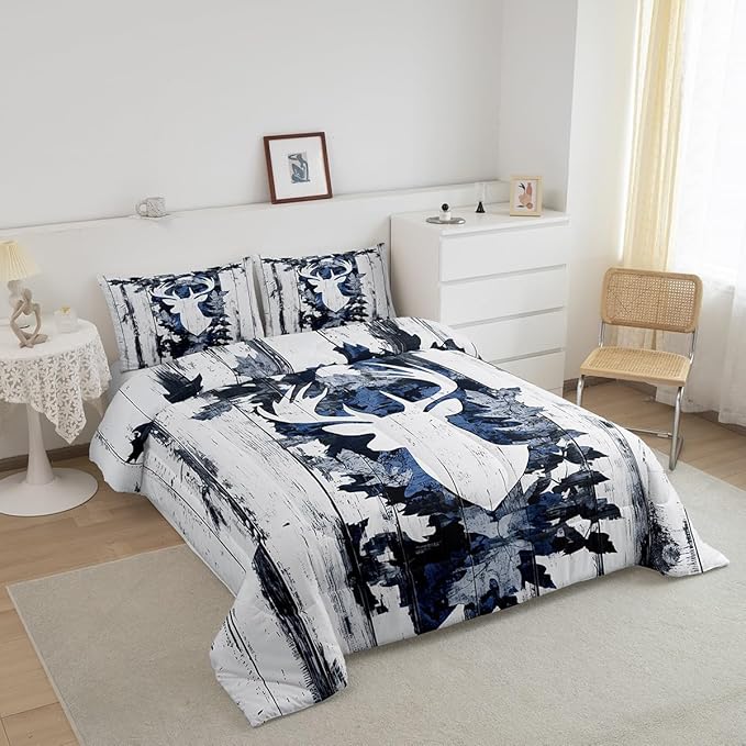 Feelyou Camo Deer Comforter Set Twin Size Deer Antlers Army Camouflage Bedding Set Boys Girls Hunting Comforter Set Animal Duvet Insert Bed Set 2Pcs