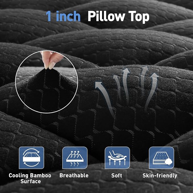 Dual Layer 3 Inch Memory Foam Mattress Topper Twin XL Size, 2 Inch Cooling Gel Memory Foam Plus 1 Inch Pillow Top Mattress Pad Cover, with 8-21 Inch Deep Pocket, Black