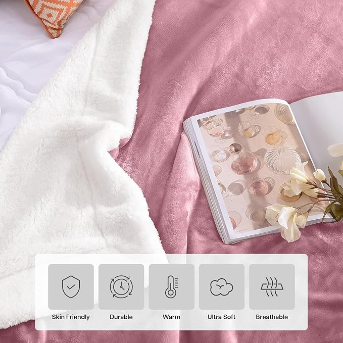 MOONLIGHT20015 Sherpa Blankets Queen Size - (Baby Pink, 90X90 Inches) Fuzzy, Soft and Wool/Fleece Blanket for Bed, Fluffy Blankets for Winter, Camping and Travel