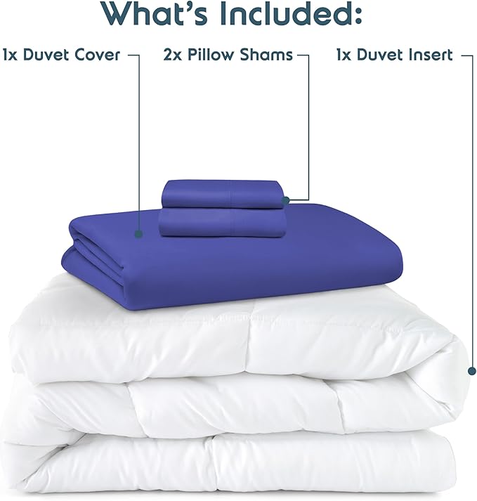 Nestl King Duvet Cover Set with Comforter Insert - Royal Blue 4 Piece 104x90 Duvet Cover & 2 Pillow Shams with White Quilted Down Alternative Comforter, Ultra Soft, All Season