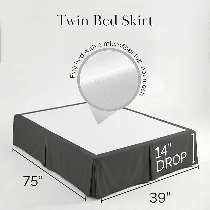 Southshore Fine Living, Inc. Hotel Quality Twin Bed Skirt - 15" Drop, Elegant Pleated Design, Premium Dust Ruffle/Twin Size Bed Skirt, Easy Care, Luxury Bed Skirt Twin Size, Slate