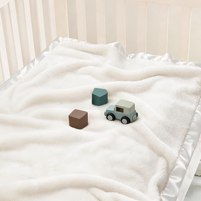 Pro Goleem Fleece Baby Blanket with 2 Inch Satin Trim Soft Anti-Static Plush Blanket for Boys and Girls Christmas Baby Gifts for Babies 30''x40''，White