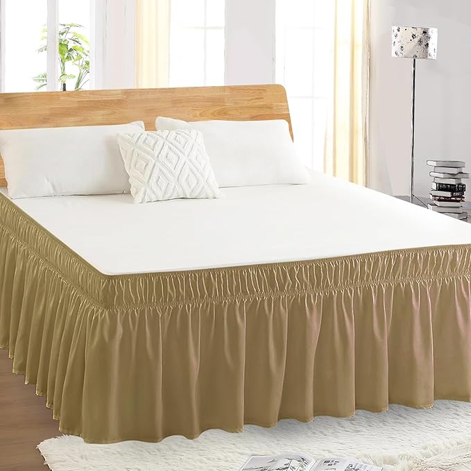 Full Bed Skirt, Elastic Wrap Around Bed Skirt Full Size, Bed Skirts for Adjustable Bed, Easy Fit with 18" Drop Length Tailored Drop Dust Ruffle (Beige)