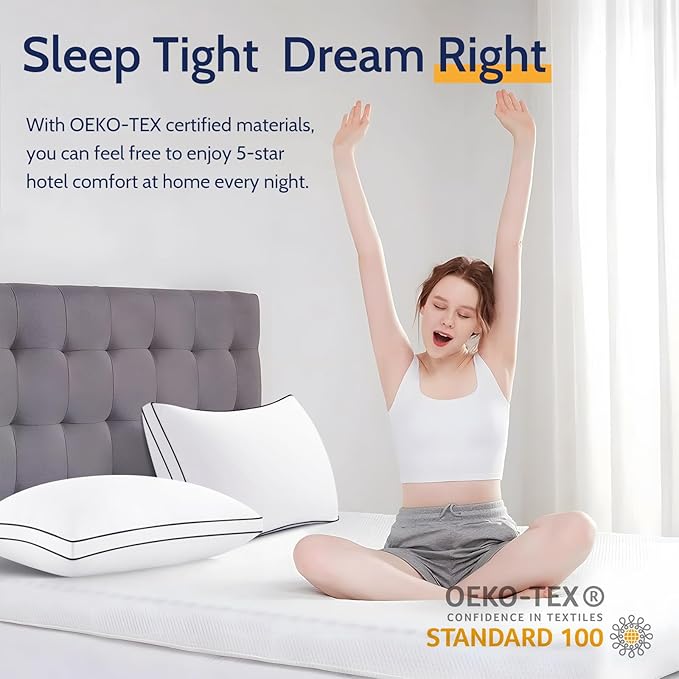 Pillows King Size Set of 2, Bed Pillows for Sleeping 2 Pack, Luxury Hotel Quality, Supportive King Pillows with Soft Down Alternative for Back Stomach Side Sleepers,Machine Washable