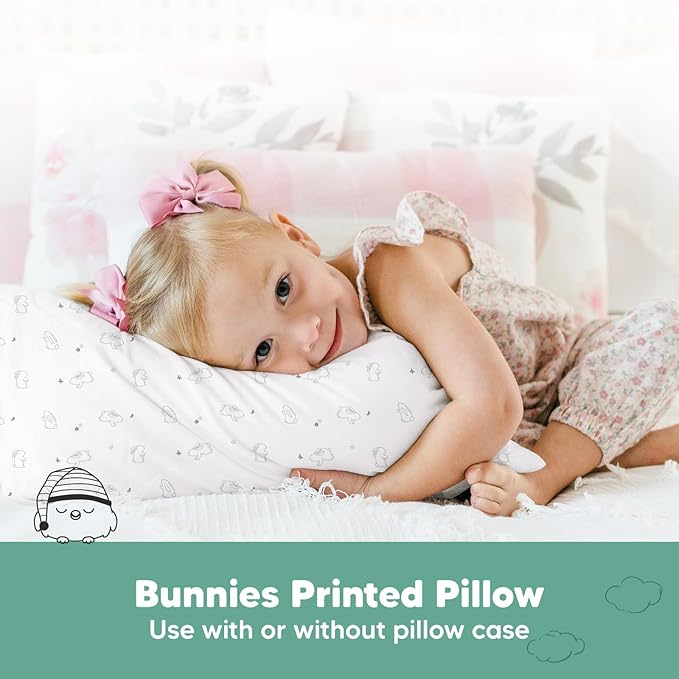 KeaBabies 2-Pack Toddler Pillows 2 Year Old to 5-13x18 Soft Organic Cotton Kids Pillow for Sleeping, Travel, School, Daycare, Nap, Toddler Bed, Machine Washable, Without Pillowcase (Bunnies)