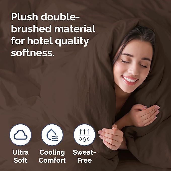 Duvet Cover Full Size - Extra Soft Full Size Duvet Cover - Lightweight, Breathable & Cozy - Easy Care & Fade Free with Zipper Closures & Ties - 80" x 90" Inches - (Brown) Comforter Not Included