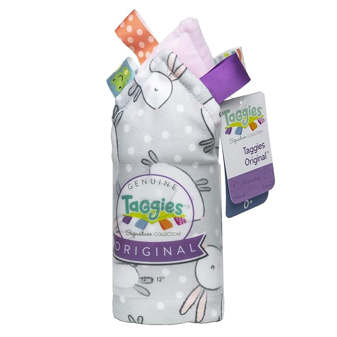 Taggies Lovey for Baby Security Blankets Original Comfy Blanket with Sensory Tags, 12 x 12-Inches, Bunnies