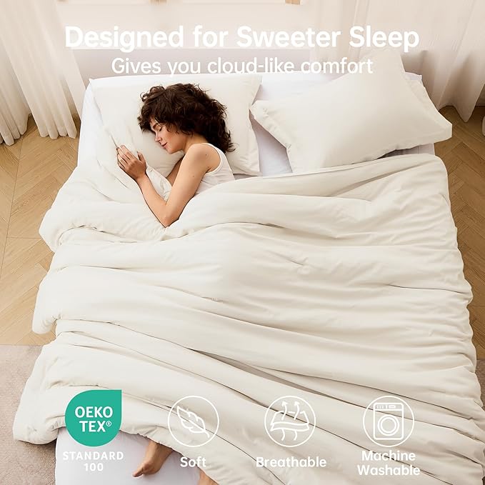 MUXHOMO King Size Comforter Set, All Season Ultra Soft Down Alternative Bedding - 3 Piece Lightweight Bed Set Includes 1 Comforter (104"x90") and 2 Pillow Shams (20"x36"), Ivory