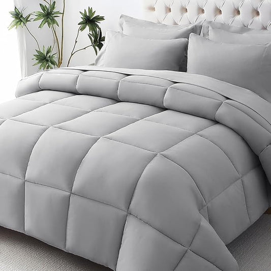 JOLLYVOGUE Twin XL Comforter Set, Ultra-Soft Bed in a Bag Twin XL Size 5 Pieces, Oeko-TEX Certified Bedding Set with Down Alternative Comforter, Sheets, Pillowcases & Shams, Light Grey