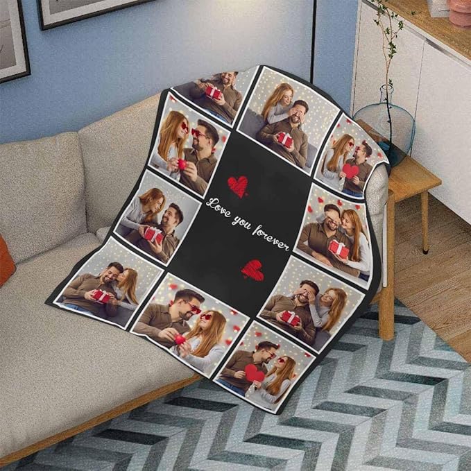 Blanket with Pictures Customized, 10 Photos Personalized Blankets Custom Blanket Personalized Picture Blankets for Couple Birthday Gifts for Wife Husband, 8 Sizes