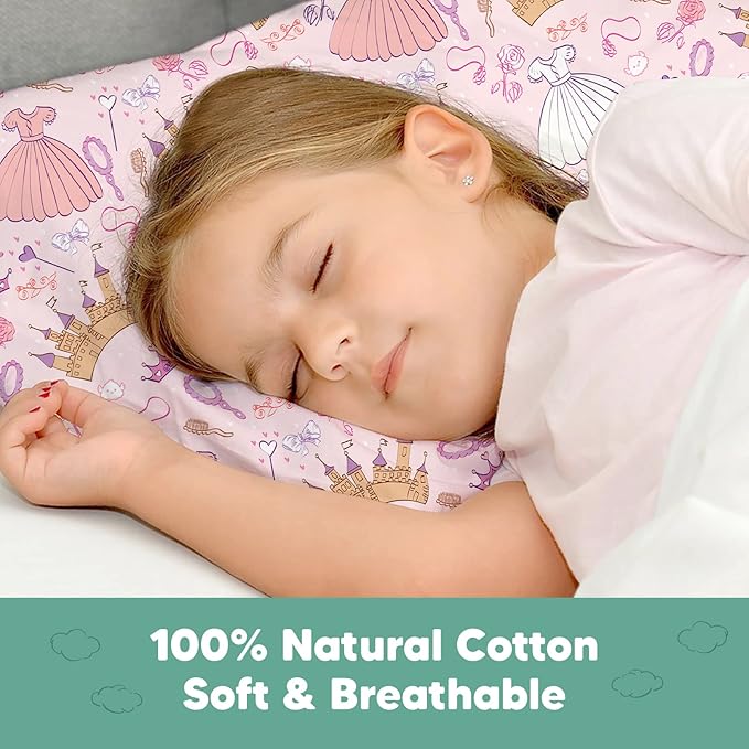 KeaBabies Toddler Pillowcase 13"x18" - Organic Cotton Toddler Pillowcase for Kids, Boys,Girls,Soft & Durable Cotton Cover for Miniature Sleepy Pillows,Cute Colors,Pillow Sold Separately(Dear Princess)