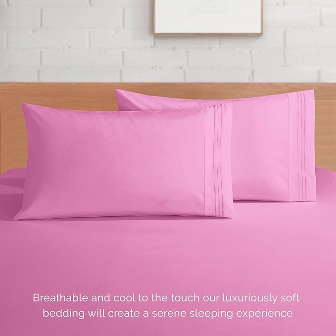 Elegant Comfort Luxurious 1500 Premium Hotel Quality Microfiber 4-Piece Sheet Set, 18-24 Inches Deep - Extra Deep Pocket Sheets - Ultra Soft 4PC Deep Pocket Sheets, California King, Light Pink