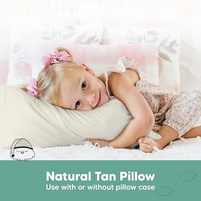 KeaBabies 2-Pack Toddler Pillows 2 Year Old to 5-13x18 Soft Organic Cotton Kids Pillow for Sleeping, Travel, School, Daycare, Nap, Toddler Bed, Machine Washable, Without Pillowcase (Clay)