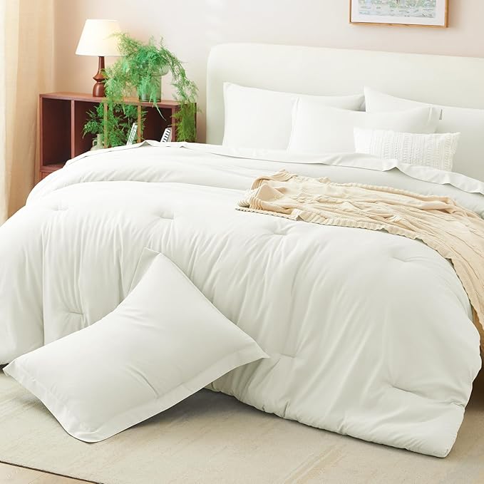 CozyLux Full Size Comforter Set Ivory, 7 Pieces Bed in a Bag Full Comforter Set with Sheets, Soft Bedding Set with Down Alternative Comforter, Fitted Sheets, Flat Sheets, Pillow Shams and Pillowcases