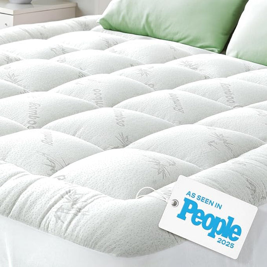 Ultra Soft Full Size Mattress Topper - Viscose Made from Bamboo Pillow Top Mattress Pad for Back Pain Relief - Naturally Cooling for Hot Sleepers, White