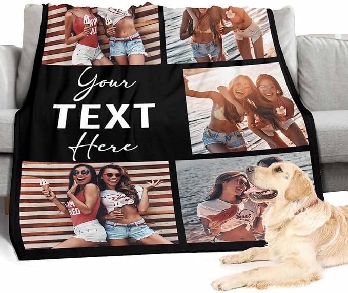 Custom Blankets with Photos Text, 5 Photos Custom Picture Blanket Best Friend Blanket Personalized Friendship Blankets for BFF Sister,Teen Girls Besties on Birthday, 8 Sizes