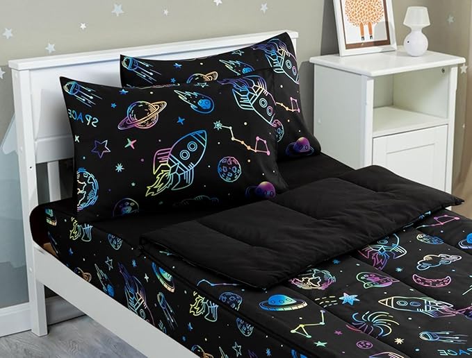 Meeting Story 3pcs Kids Comforter Set Zipper Bedding Set for Boys,Twin Kid Comforter Set Space Bedding Set for Kid,All in one Zipper Bedding（Blackgreen,Twin）