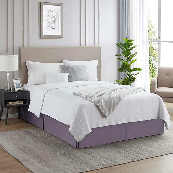 Nestl Grayish Purple Full Bed Skirt - Full Size Bed Skirt 14 Inch Drop - Brushed Microfiber Bed Skirts - Hotel Quality Pleated Bed Skirt - Shrinkage & Fade Resistant