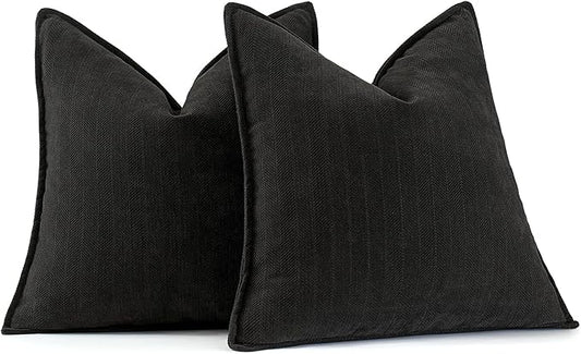 MIULEE Pack of 2 Black Decorative Pillow Covers 20x20 Inch Soft Chenille Luxurious Couch Throw Pillows Farmhouse Cushion Covers with Elegant Design for Sofa Bedroom Living Room Home Decor