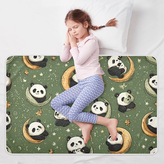 Waterproof Bed Pad Reusable Changing Pad Toddler Mattress Protector Large Pee Pad Baby Diaper Pad Soft Washable Liner Sage Green Panda Crescents Stars