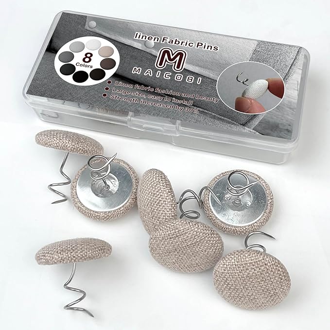 Flax Covered Button Twist Pins - for Bed Skirts Pins,Sofa,Upholstery,Armchair Caddies, Armrest Covers, Slipcovers (12, M-Light Brown 12)