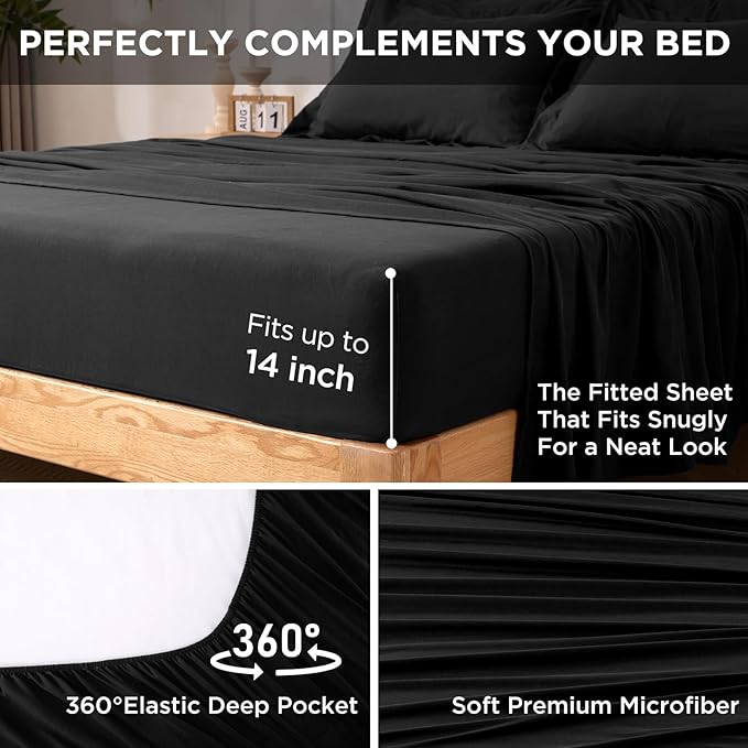 7 Pieces Full Comforter Set - Utral Soft Microfiber Bedding Set, Thick Duvet Insert Bed in a Bag Without Rustling Noise for All Season, Black (82"x86")