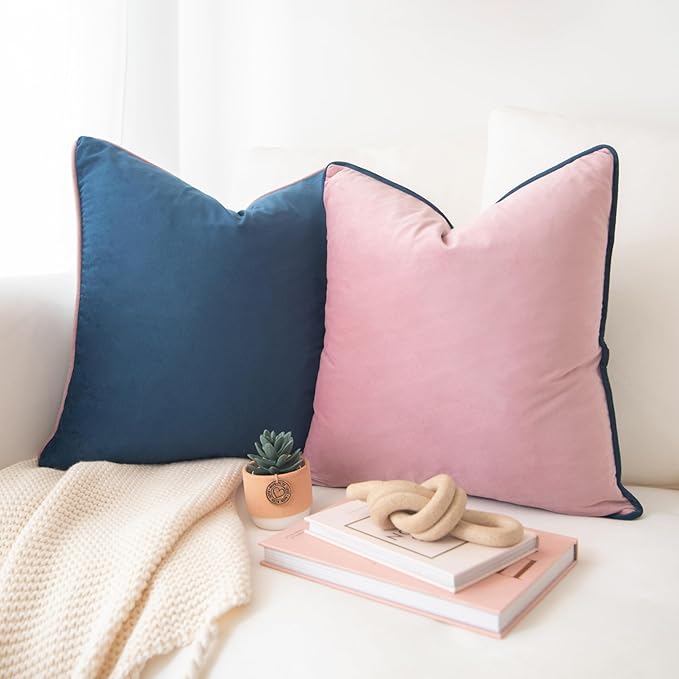 MONDAY MOOSE Decorative Throw Pillow Covers Cushion Cases, Set of 2 Soft Velvet Modern Double-Sided Designs, Mix and Match for Home Decor, Pillow Inserts Not Included (20x20 inch, Pink/Blue)